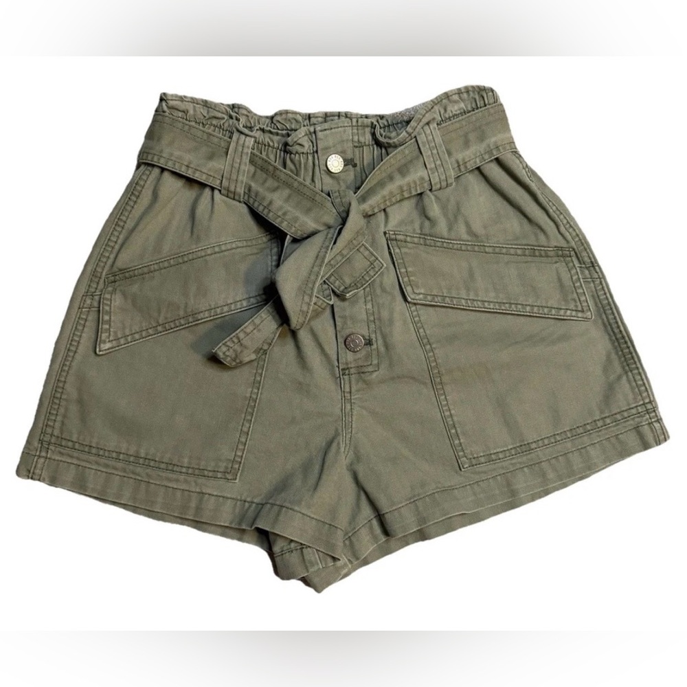 BDG Paperbag Shorts High Rise Green Twill Button Fly Belted Pockets Women M